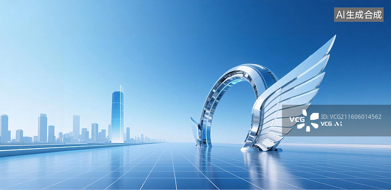【AI数字艺术】科技感城市广场，汽车广告背景图图片素材