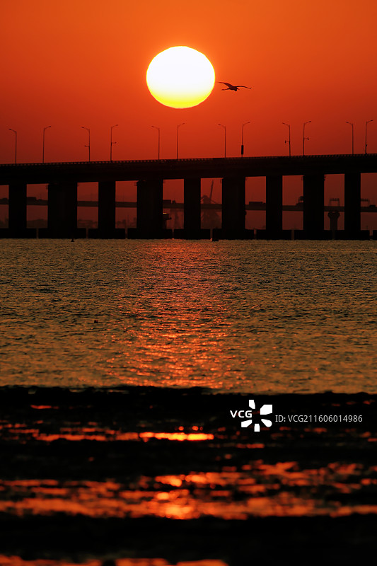 日出时分海上升起的朝阳图片素材