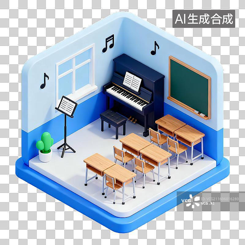 【AI数字艺术】3D轻拟物风格可爱校园场景元素建模图片素材