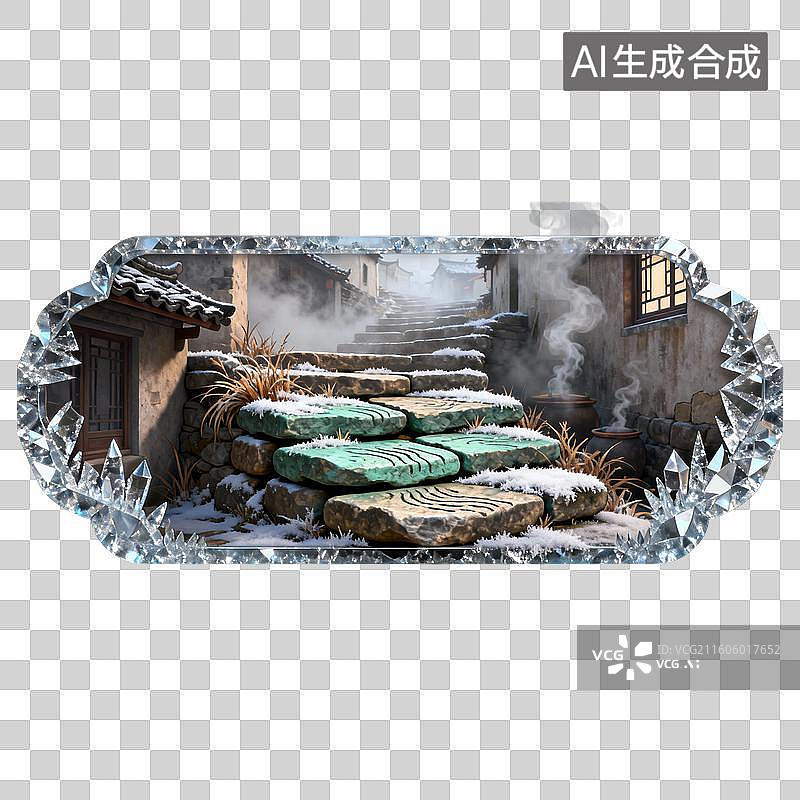 【AI数字艺术】冬日古村落石阶雪景图片素材