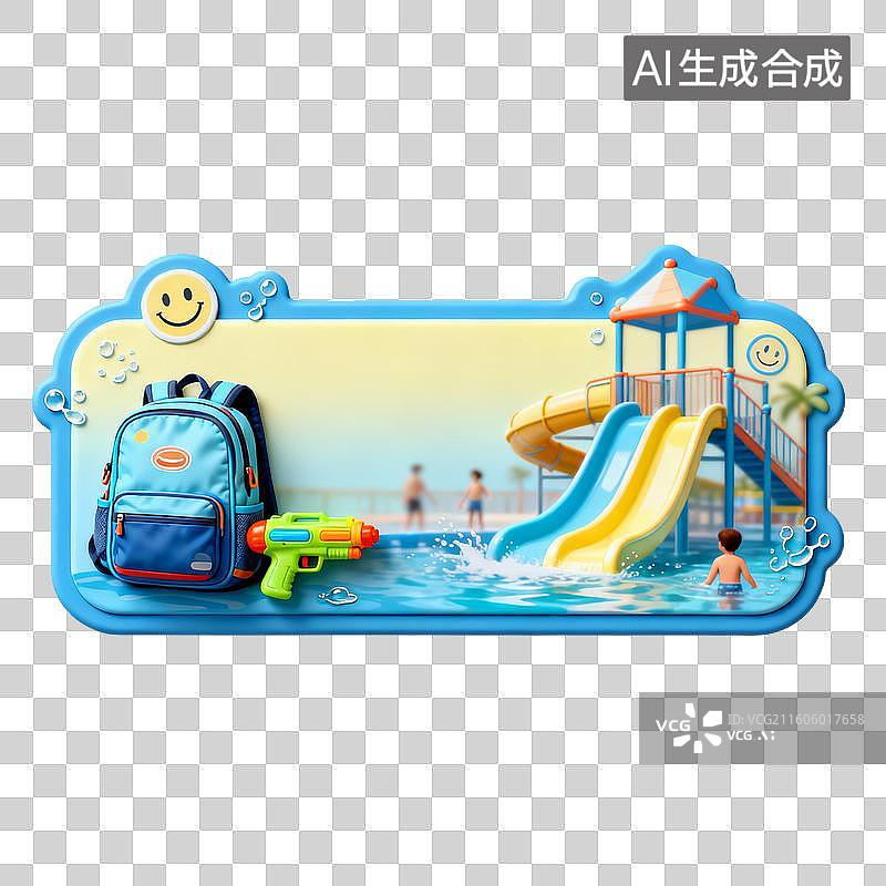 【AI数字艺术】卡通夏日泳池乐园及儿童戏水装备图片素材