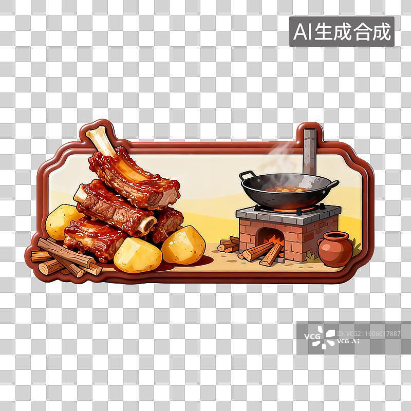【AI数字艺术】烤排骨与土灶图片素材