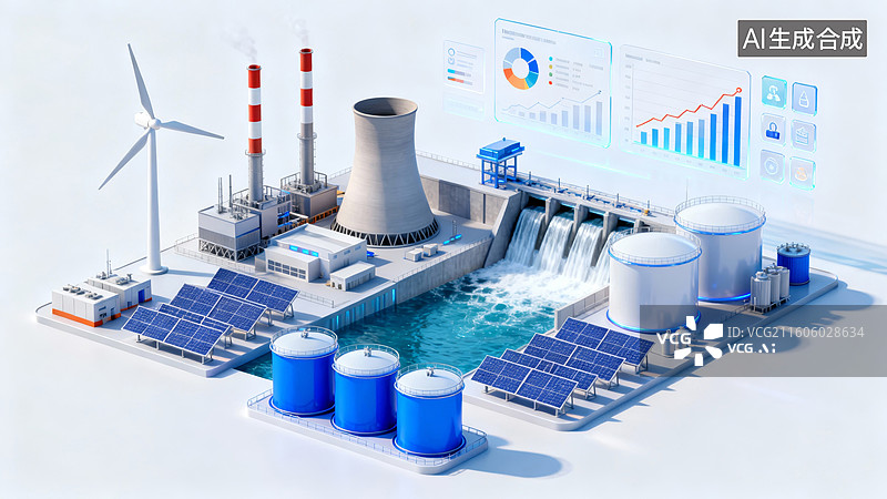 【AI数字艺术】多样能源发电设施展示图片素材
