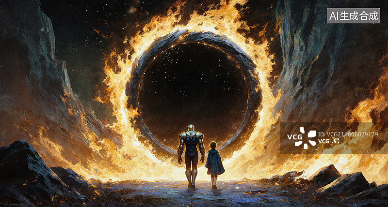 【AI数字艺术】穿越火环的旅人图片素材