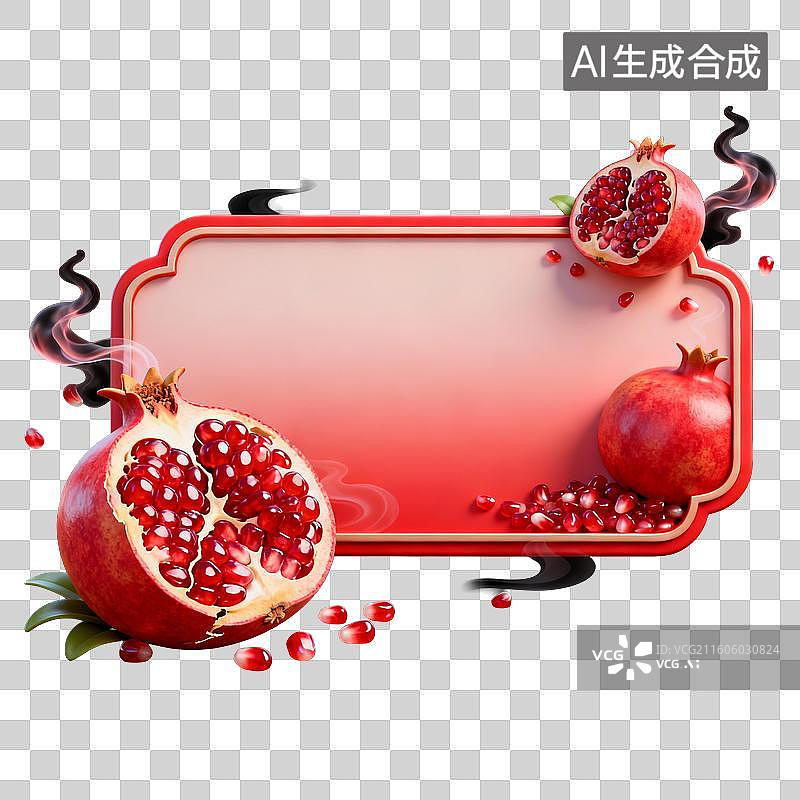【AI数字艺术】石榴装饰的红色边框背景图片素材