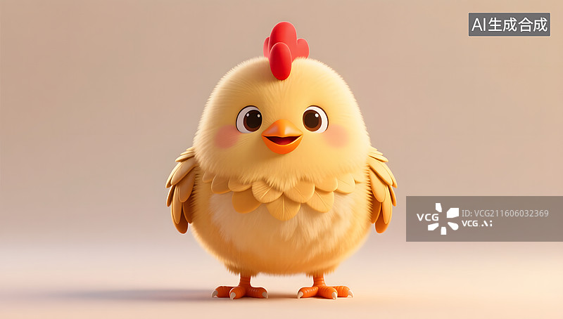 【AI数字艺术】金色小鸡呆萌站立的可爱造型图片素材