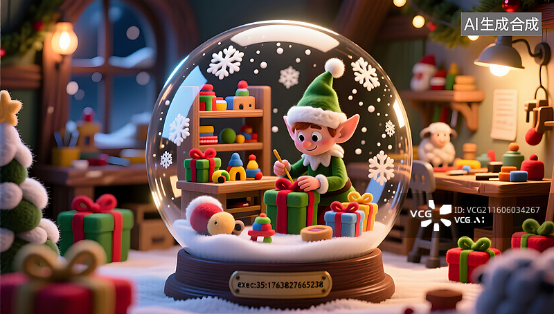 【AI数字艺术】圣诞工坊精灵制作玩具场景图片素材