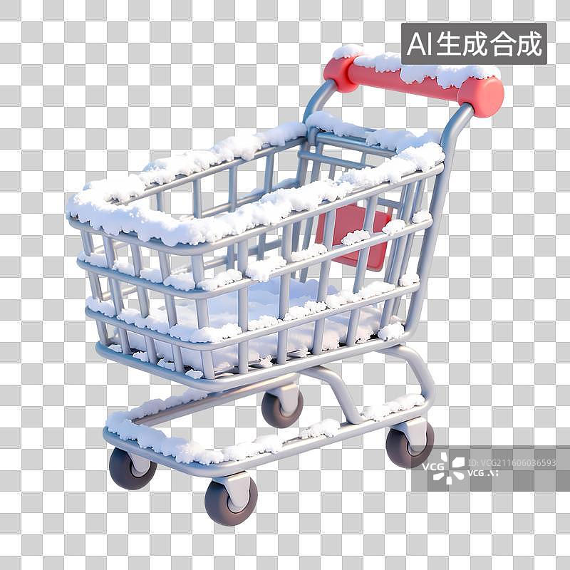 【AI数字艺术】积雪购物车3D卡通立体C4D渲染插画元素图片素材