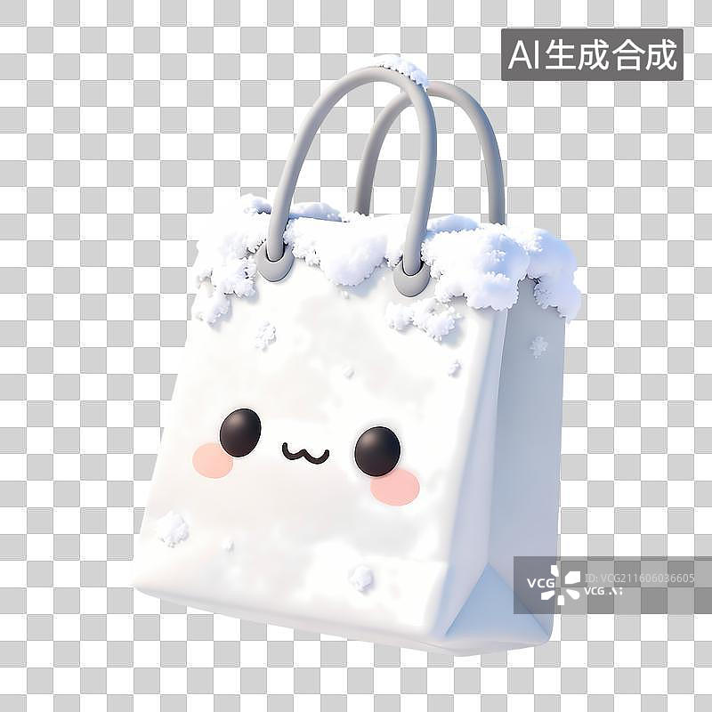 【AI数字艺术】积雪拟人白色手提袋3D卡通立体C4D渲染插画元素图片素材