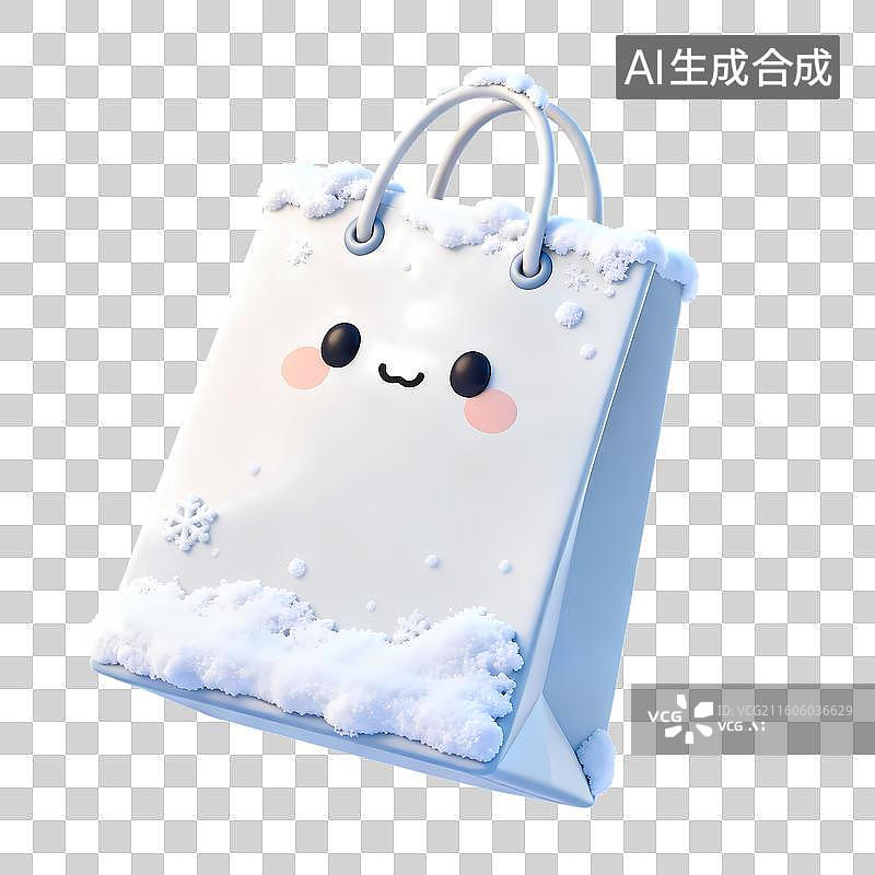 【AI数字艺术】积雪拟人白色手提袋3D卡通立体C4D渲染插画元素图片素材
