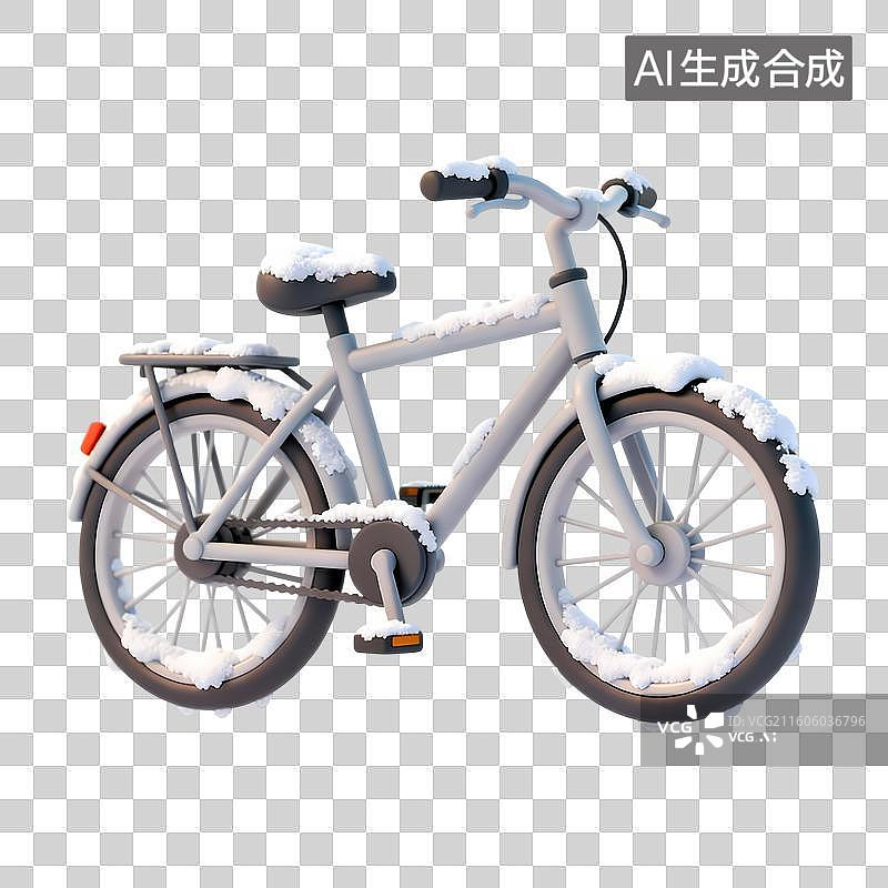 【AI数字艺术】积雪自行车3D卡通立体C4D渲染插画元素图片素材