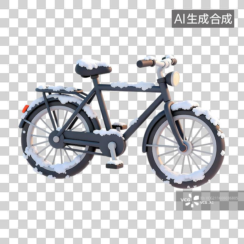 【AI数字艺术】积雪自行车3D卡通立体C4D渲染插画元素图片素材