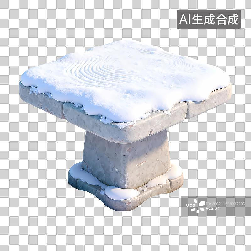 【AI数字艺术】积雪的方形石桌3D卡通立体C4D渲染插画元素图片素材