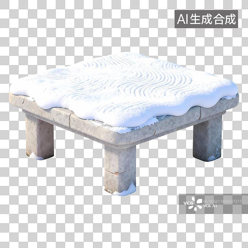 【AI数字艺术】积雪的方形石桌3D卡通立体C4D渲染插画元素图片素材