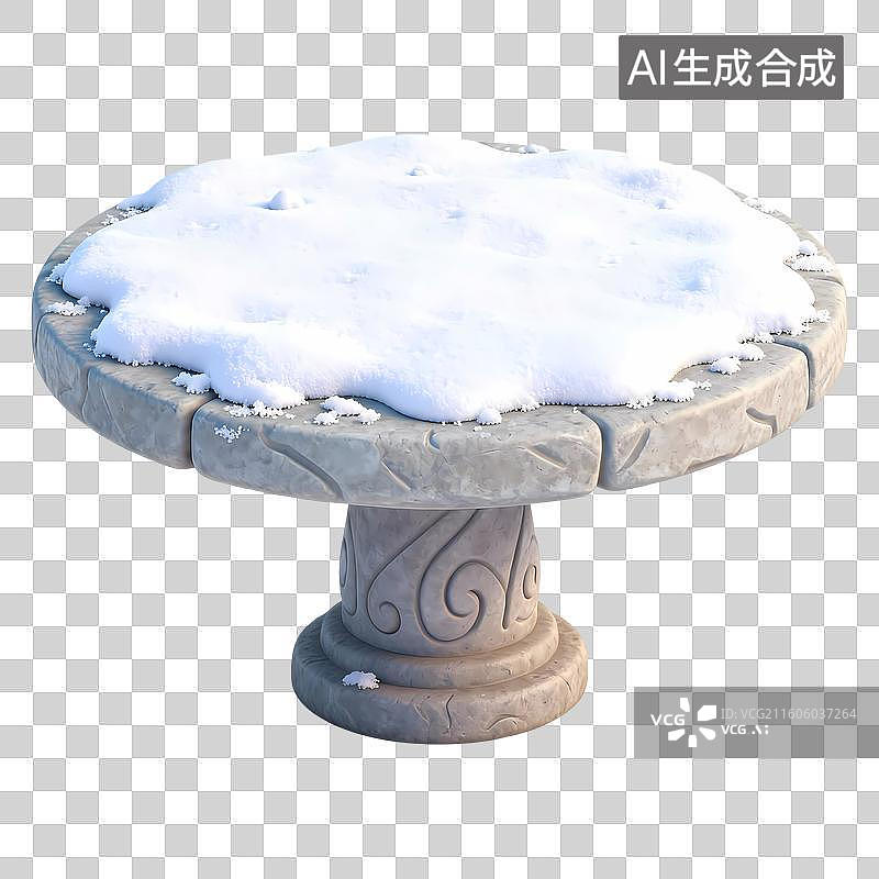 【AI数字艺术】积雪的石头圆桌3D卡通立体C4D渲染插画元素图片素材