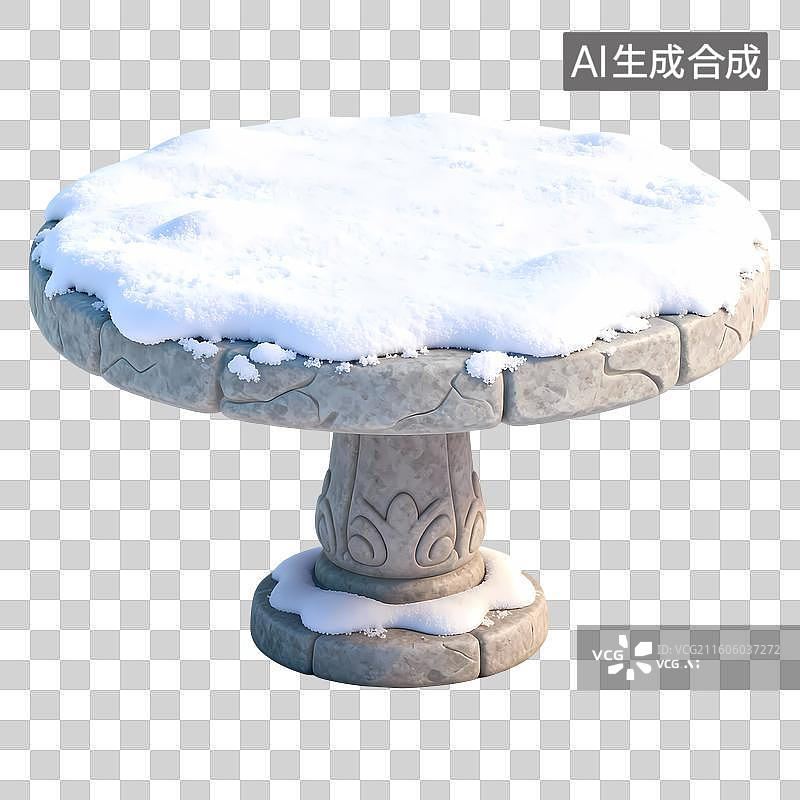【AI数字艺术】积雪的石头圆桌3D卡通立体C4D渲染插画元素图片素材