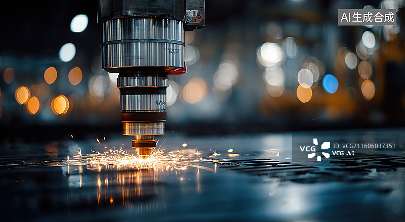 【AI数字艺术】数控机床加工金属产生火花图片素材