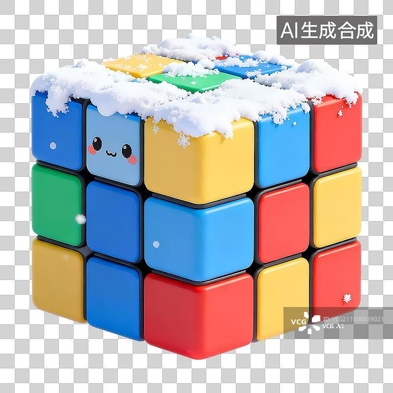 【AI数字艺术】积雪的魔方3D卡通立体C4D渲染质感插画元素图片素材