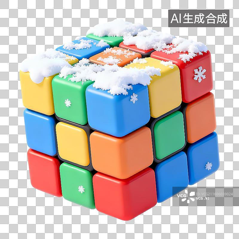 【AI数字艺术】积雪的魔方3D卡通立体C4D渲染质感插画元素图片素材