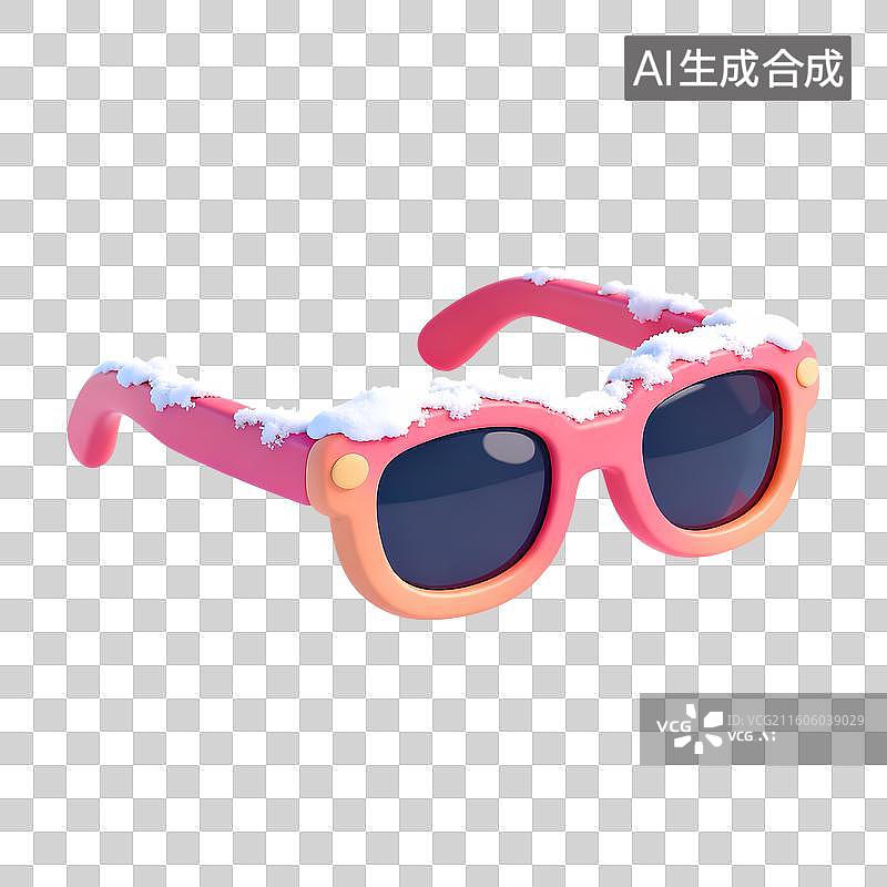 【AI数字艺术】积雪的粉色墨镜3D卡通立体C4D渲染质感插画元素图片素材