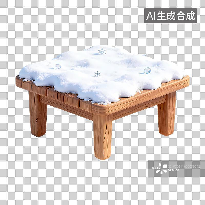 【AI数字艺术】积雪的方木桌3D卡通立体C4D渲染质感插画元素图片素材