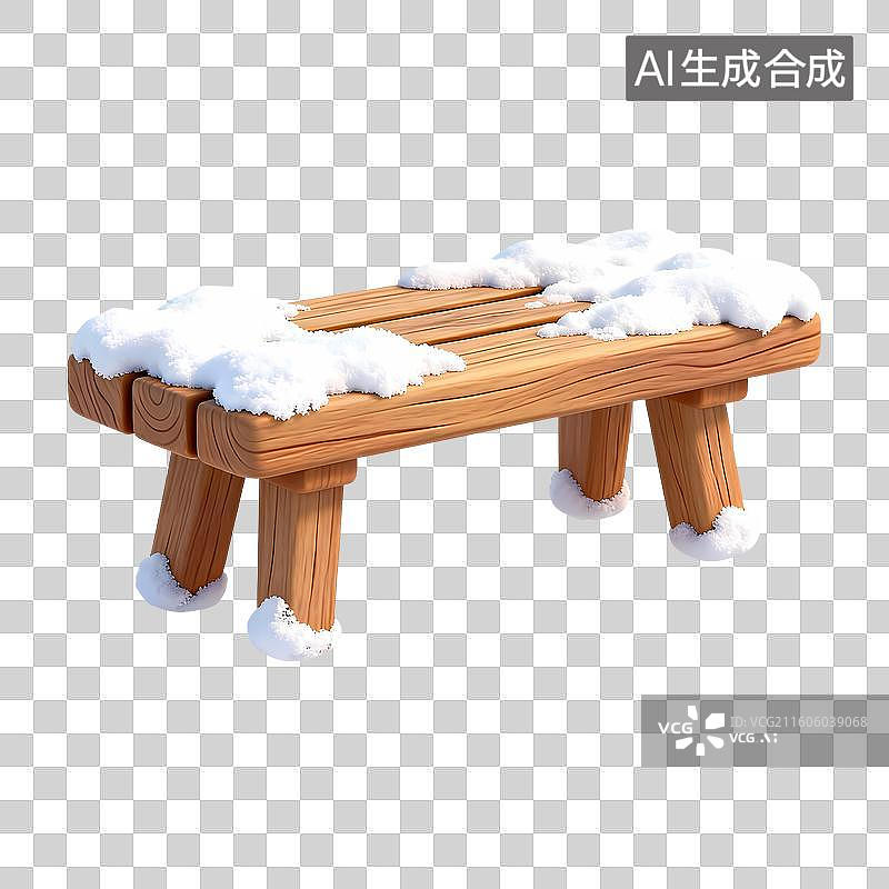 【AI数字艺术】积雪的长木凳3D卡通立体C4D渲染质感插画元素图片素材