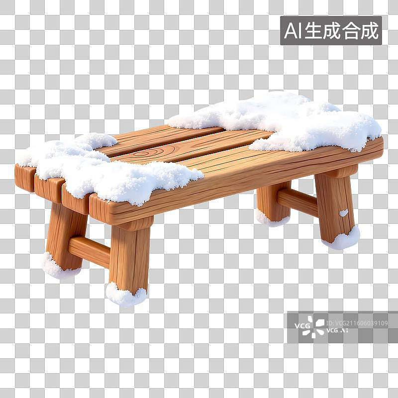 【AI数字艺术】积雪的长木凳3D卡通立体C4D渲染质感插画元素图片素材