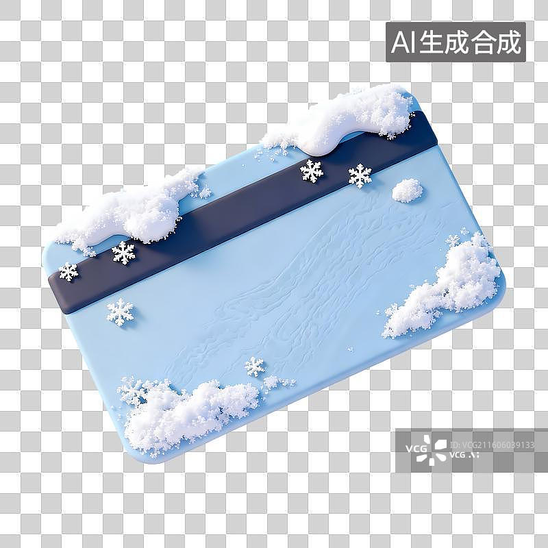 【AI数字艺术】积雪的蓝色银行卡片3D卡通立体C4D渲染质感插画元素图片素材