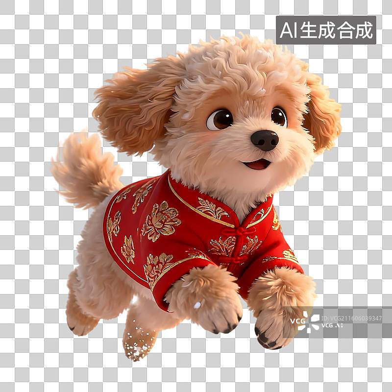 【AI数字艺术】穿着红外套奔跑的小狗3D卡通立体C4D渲染质感插画元素图片素材