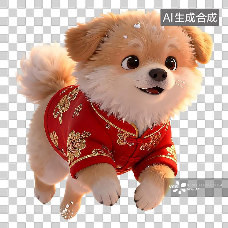 【AI数字艺术】穿着红外套奔跑的小狗3D卡通立体C4D渲染质感插画元素图片素材