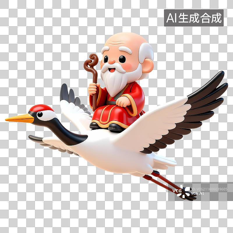 【AI数字艺术】老寿星祝寿中式神仙传统文化Q版3D卡通立体C4D渲染质感插画元素图片素材