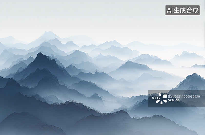 【AI数字艺术】层叠山峦雾中景图片素材
