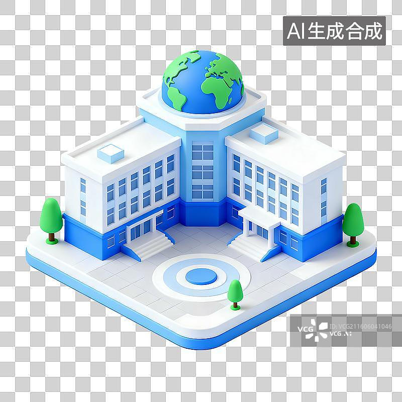 【AI数字艺术】3D轻拟物风格可爱校园场景元素建模图片素材