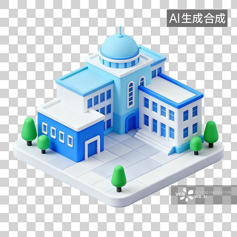【AI数字艺术】3D轻拟物风格可爱校园场景元素建模图片素材