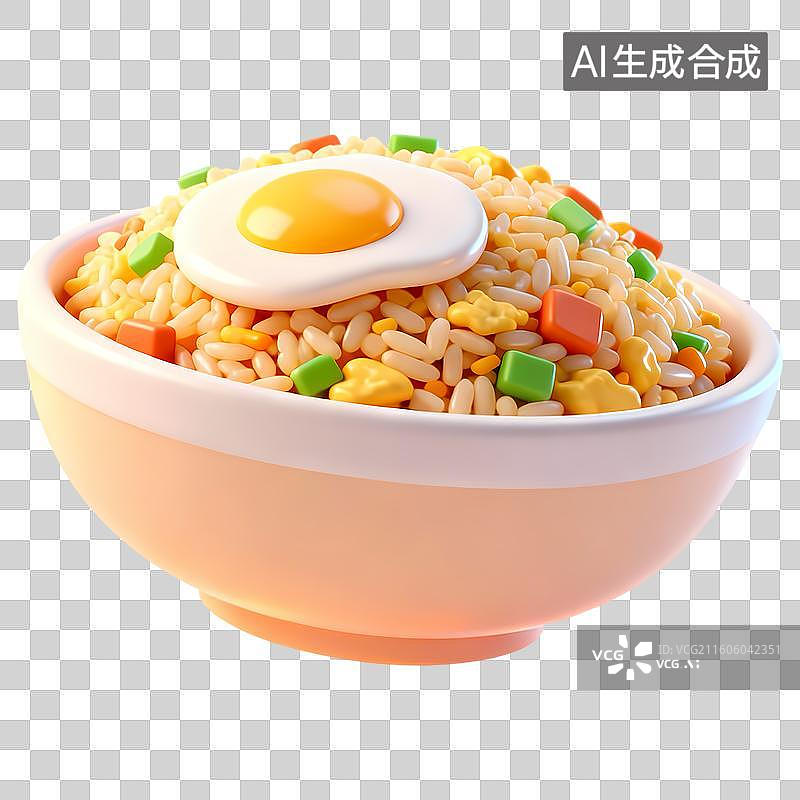 【AI数字艺术】一碗蛋炒饭鸡蛋盖饭3D卡通立体C4D渲染质感插画元素图片素材