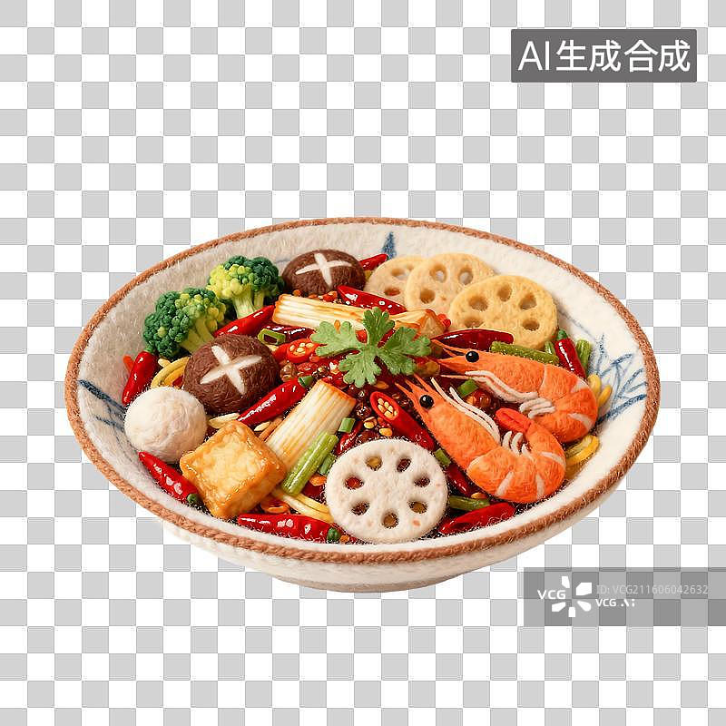 【AI数字艺术】可爱温馨毛毡风格年夜饭美食元素图片素材