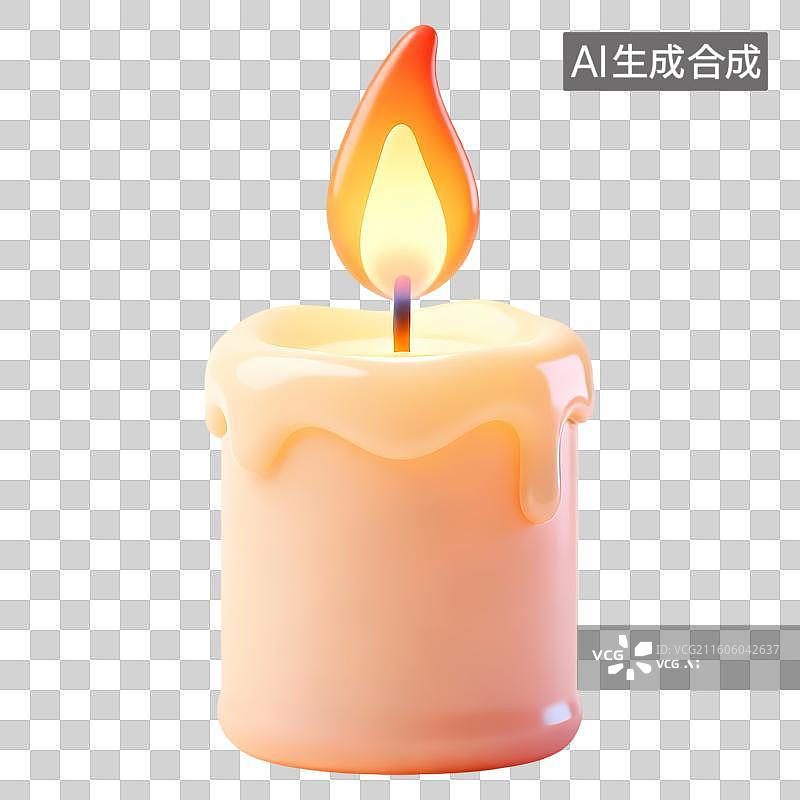 【AI数字艺术】一只燃烧的米色蜡烛3D卡通立体C4D渲染质感插画元素图片素材