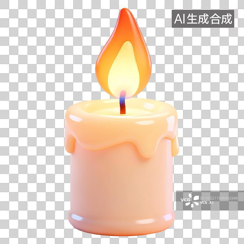 【AI数字艺术】一只燃烧的米色蜡烛3D卡通立体C4D渲染质感插画元素图片素材
