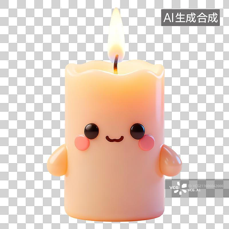 【AI数字艺术】一只燃烧的米色蜡烛3D卡通立体C4D渲染质感插画元素图片素材