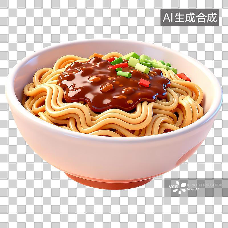 【AI数字艺术】一碗炸酱面3D卡通立体C4D渲染质感插画元素图片素材