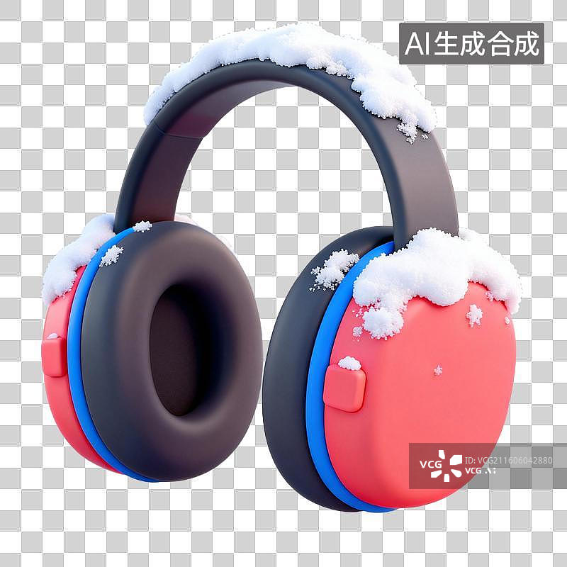 【AI数字艺术】3D拟物风格积雪覆盖冬季元素系列捂耳罩耳机图片素材