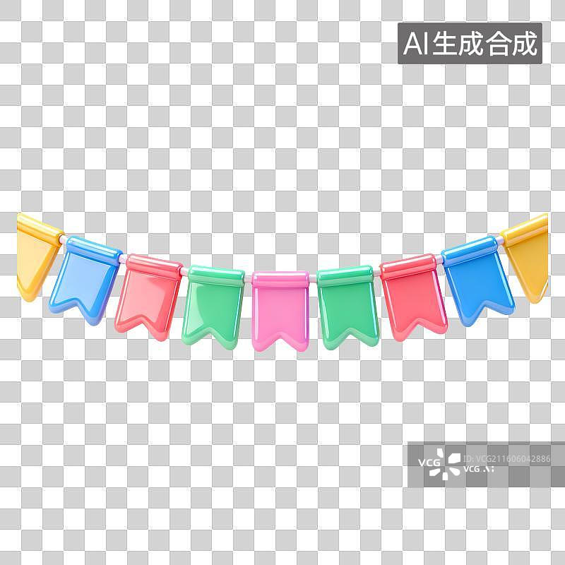 【AI数字艺术】一条悬挂的彩旗3D卡通立体C4D渲染质感插画元素图片素材