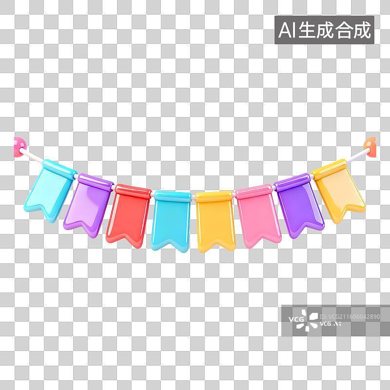 【AI数字艺术】一条悬挂的彩旗3D卡通立体C4D渲染质感插画元素图片素材