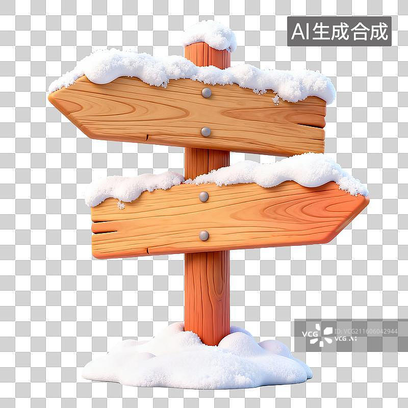 【AI数字艺术】3D拟物风格积雪覆盖冬季元素系列指路牌图片素材