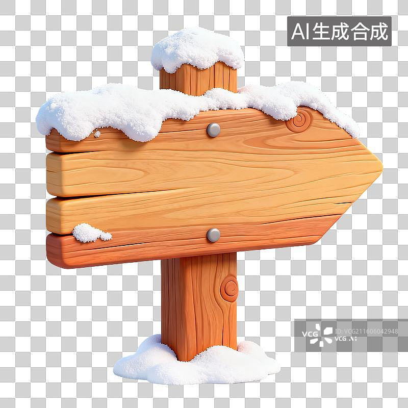 【AI数字艺术】3D拟物风格积雪覆盖冬季元素系列指路牌图片素材