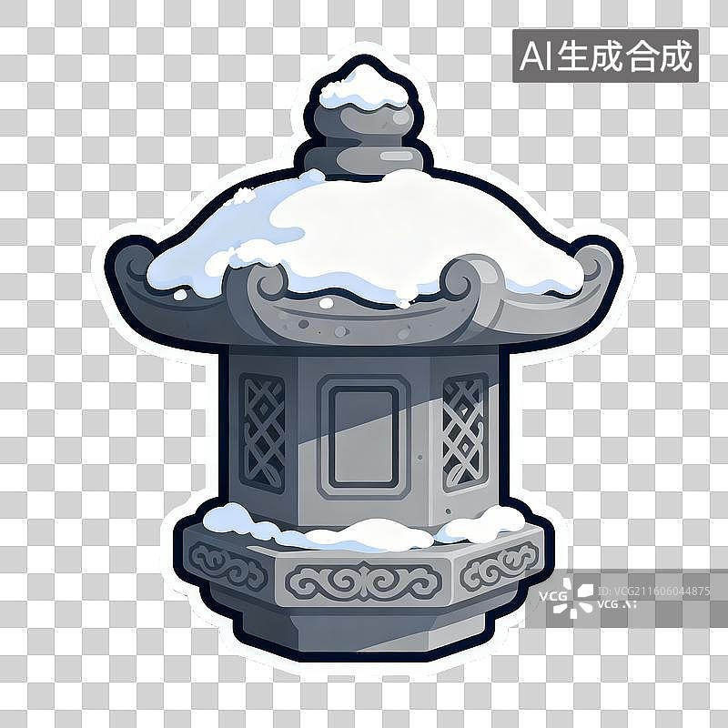 【AI数字艺术】3D 冰雪覆盖中式石灯笼传统建筑免抠设计素材图片素材