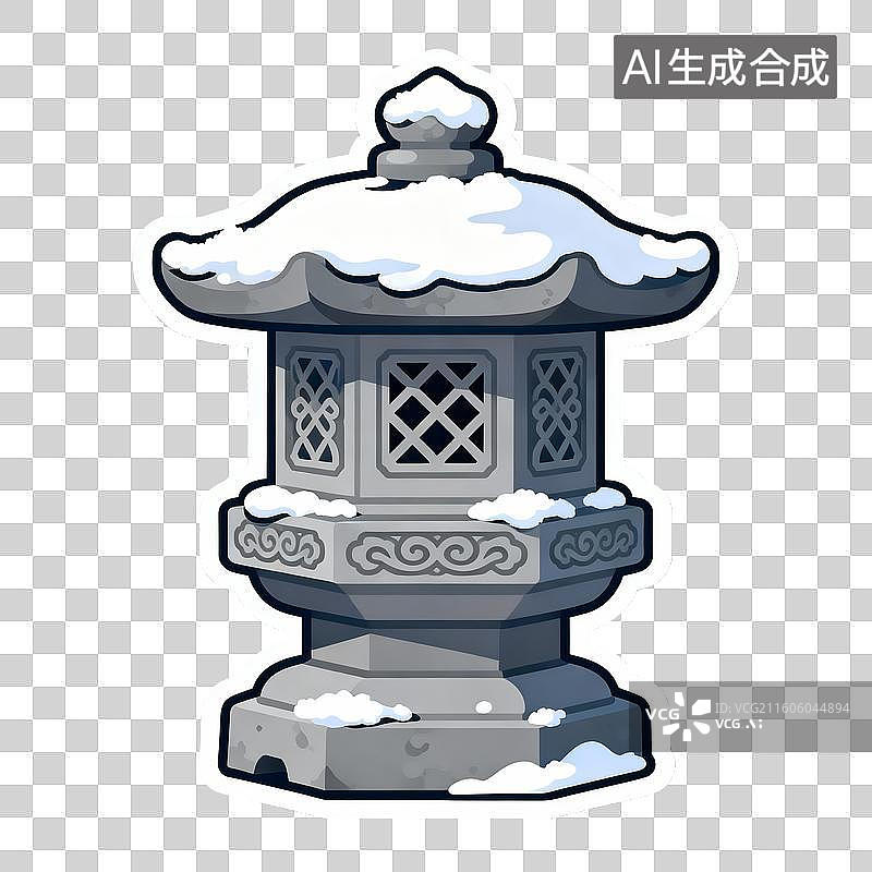 【AI数字艺术】3D 冰雪覆盖中式石灯笼传统建筑免抠设计素材图片素材