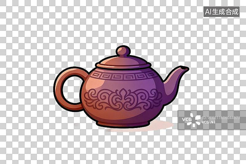 【AI数字艺术】卡通风格，一个紫砂壶PNG格式的免扣元素图片素材