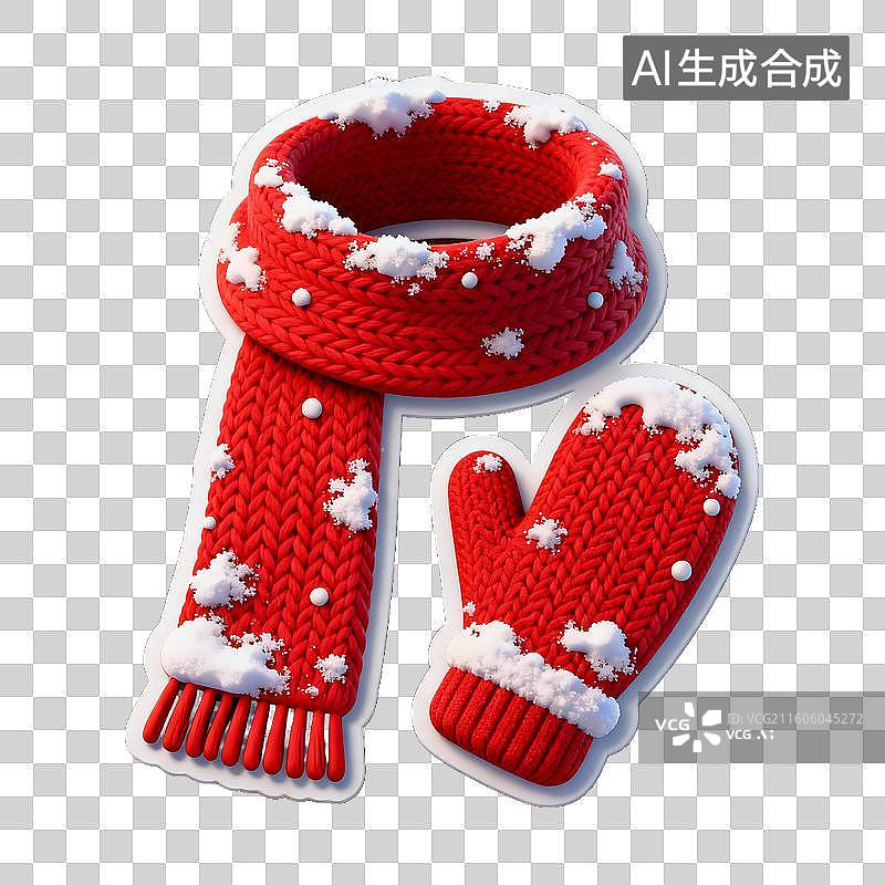 【AI数字艺术】3D 冰雪覆盖红色针织围巾手套免抠设计素材图片素材