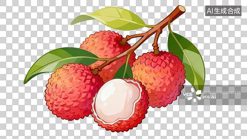 【AI数字艺术】荔枝果实与枝叶插画图片素材